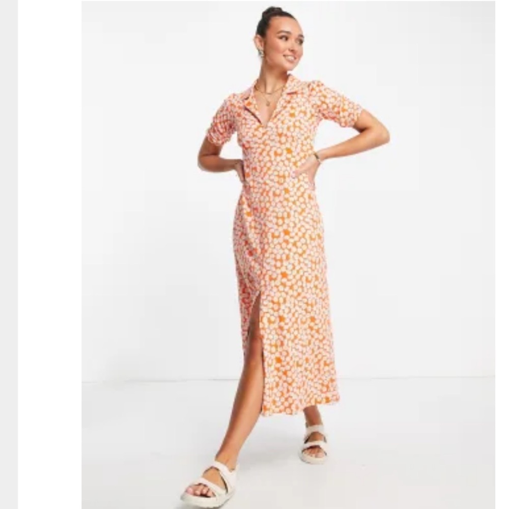 ASOS Orange Daisy Midi Dress